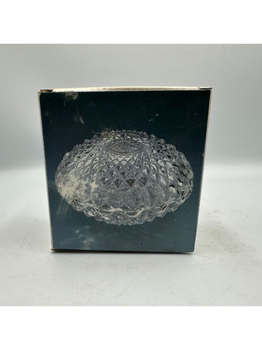 Crystal Alco Diamond-Cut Glass Ashtray Nut Dish Set Of 2 Made In Italy Original